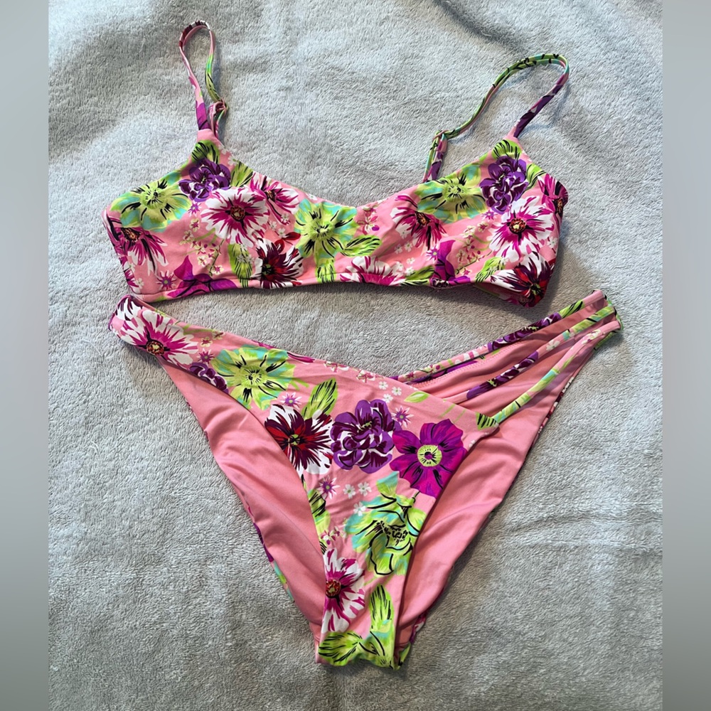 Floral Bikini Set in Pink and Green